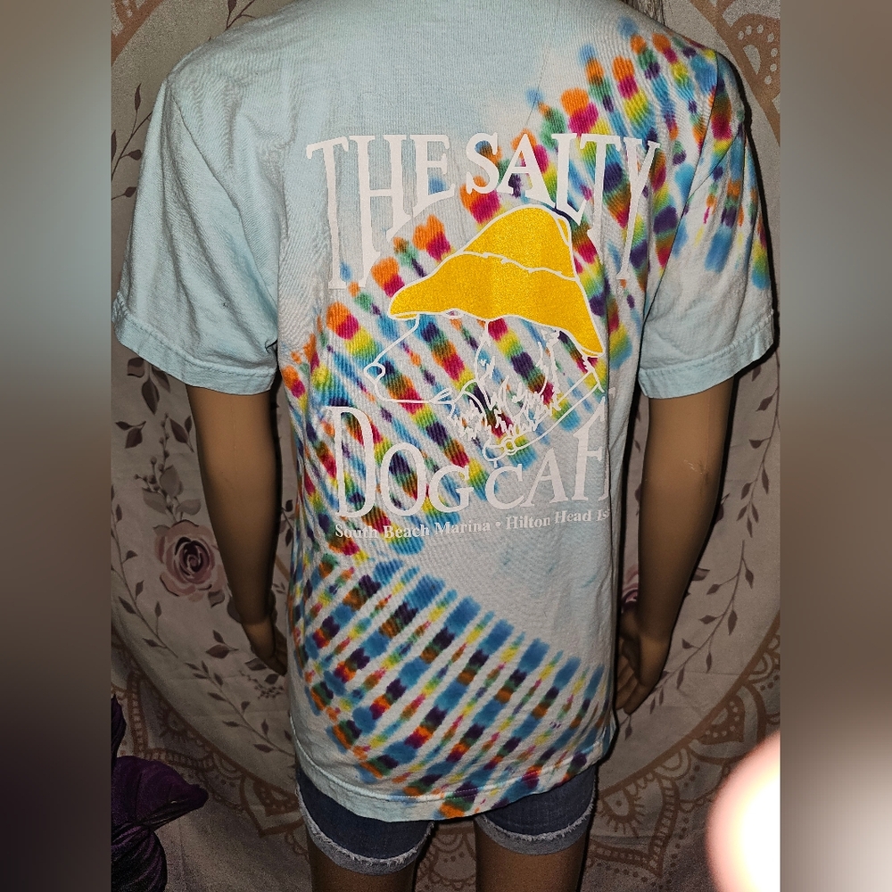 Like New Salty Dog Cafe Light Blue Tie-dye Tee Size Small 100% Cotton